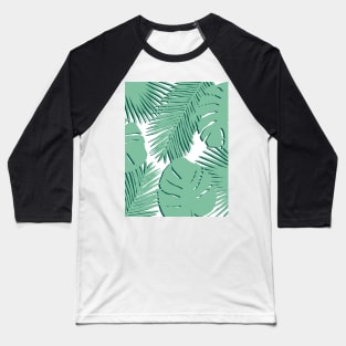 Tropical, Palm Leaves, Monstera Leaves on White Baseball T-Shirt